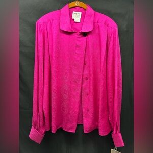 Anne Klein Fuchsia Pink Long Sleeve Button Front Blouse